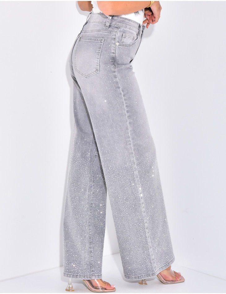 Wide leg jeans with rhinestones