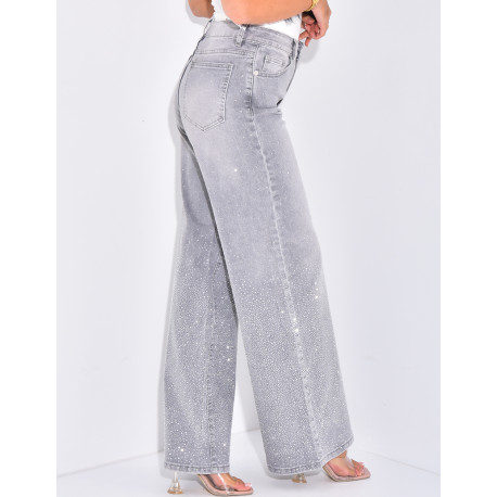 Wide leg jeans with rhinestones