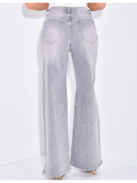 Wide leg jeans with rhinestones