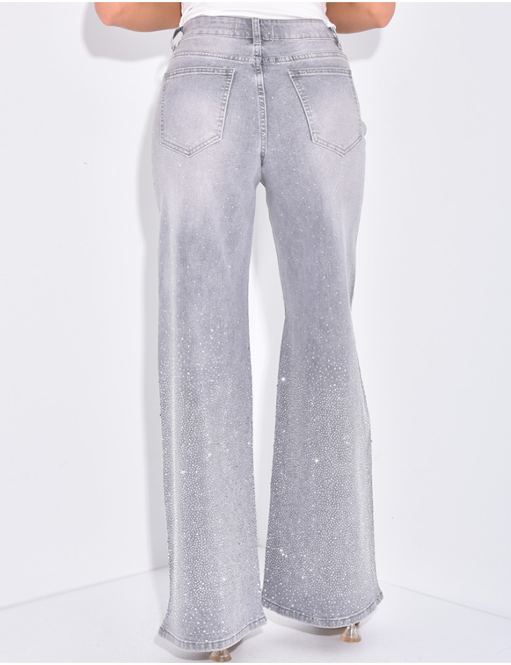 Wide leg jeans with rhinestones