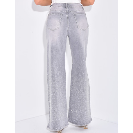 Wide leg jeans with rhinestones