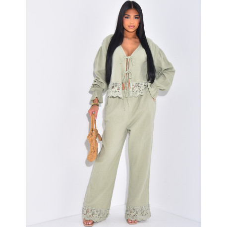 Trousers and waistcoat set in cotton gauze & lace trousers