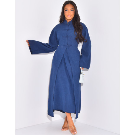 Set aus ärmellosem Kleid und langer Weste mit Knopflöchern.