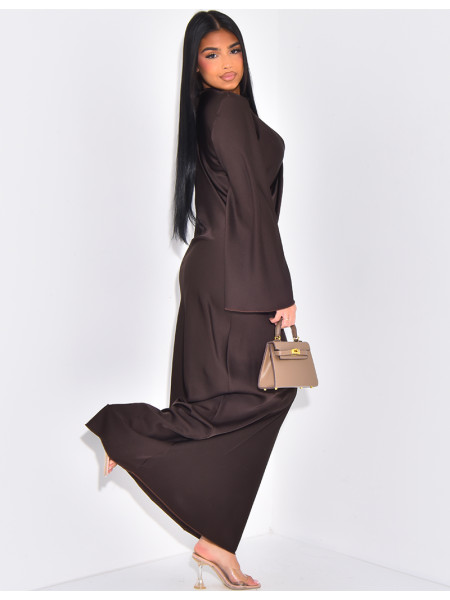 Robe longue en satin effet croisé sur l'avant