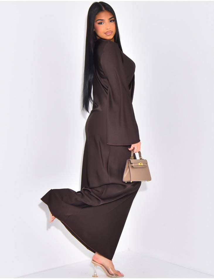 Robe longue en satin effet croisé sur l'avant