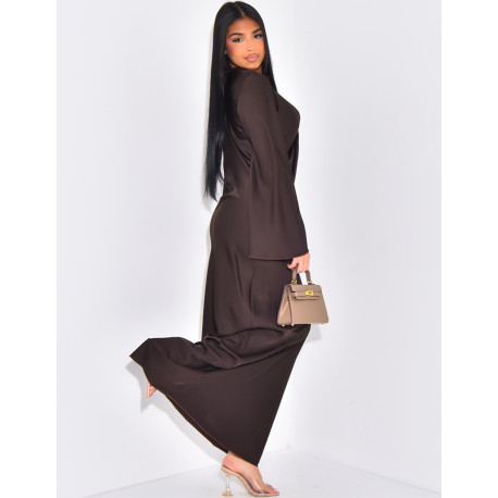 Robe longue en satin effet croisé sur l'avant