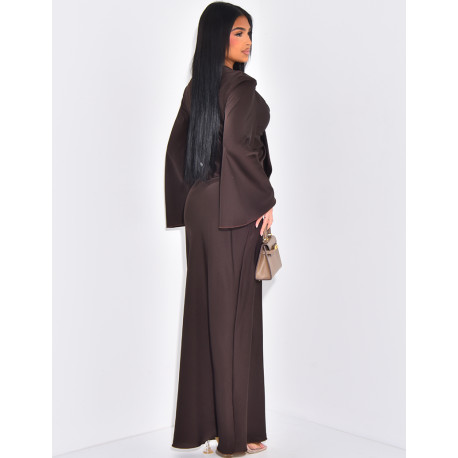 Robe longue en satin effet croisé sur l'avant