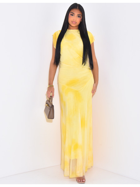 Maxi dress in washed-effect draped mesh