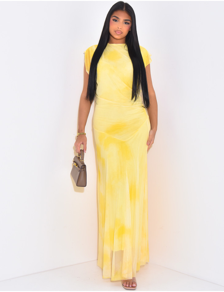 Maxi dress in washed-effect draped mesh