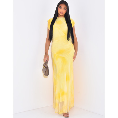 Maxi dress in washed-effect draped mesh