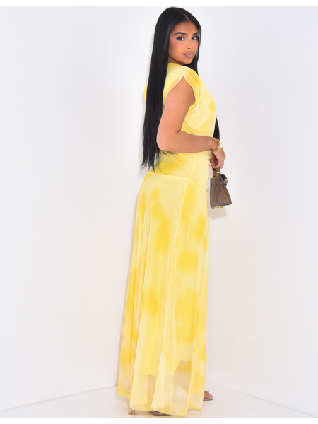Maxi dress in washed-effect draped mesh