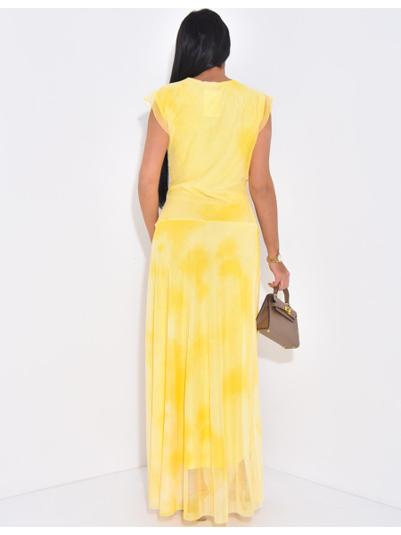 Maxi dress in washed-effect draped mesh