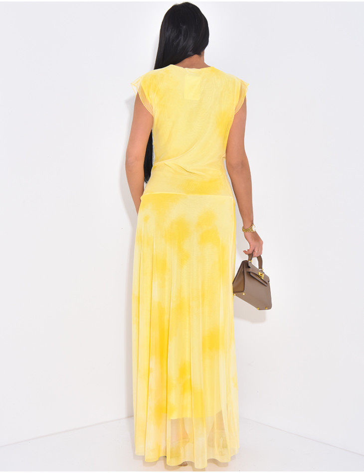 Maxi dress in washed-effect draped mesh