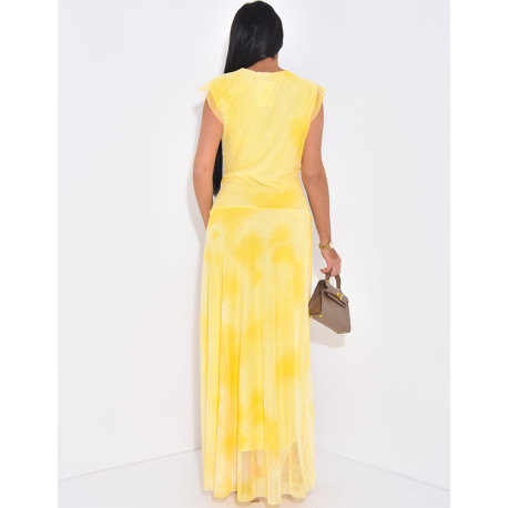 Maxi dress in washed-effect draped mesh