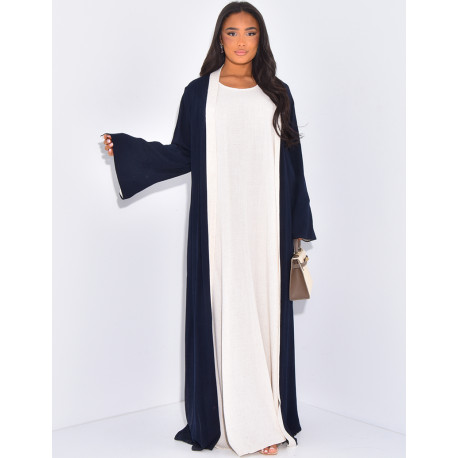 Ensemble robe sans manche et kimono ample en lin