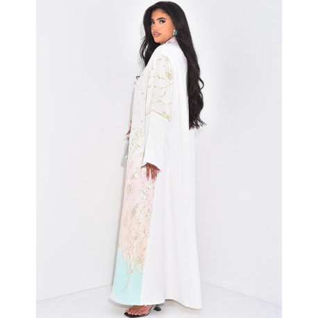 Premium abaya with gold embroidery and jewelled collar