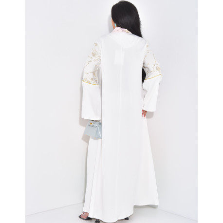 Premium abaya with gold embroidery and jewelled collar
