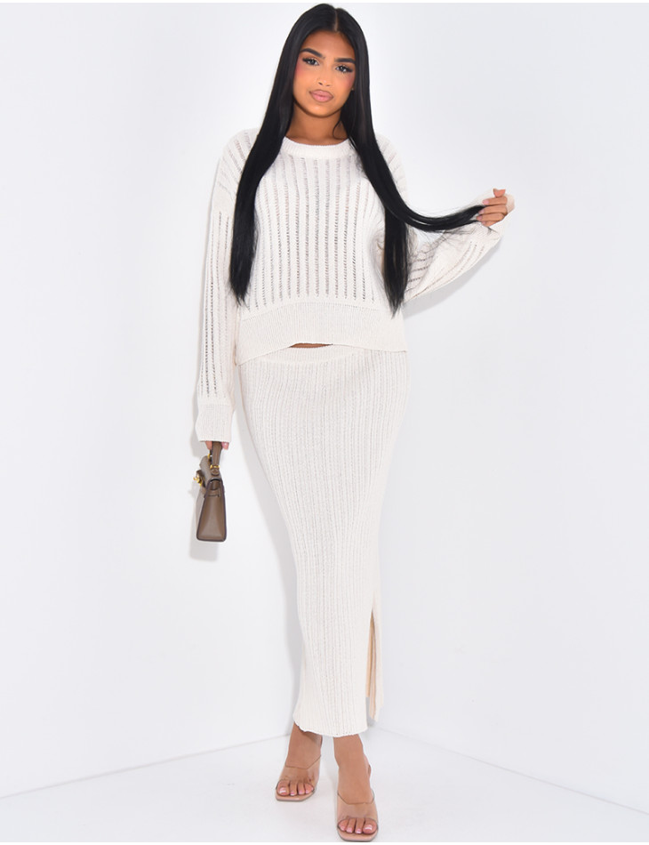 Ensemble aus Rock und Pullover aus Wolle