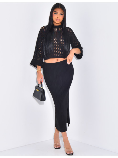 Ensemble aus Rock und Pullover aus Wolle