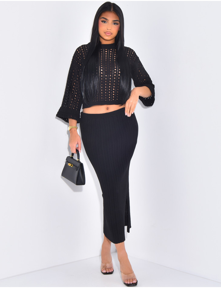 Ensemble aus Rock und Pullover aus Wolle