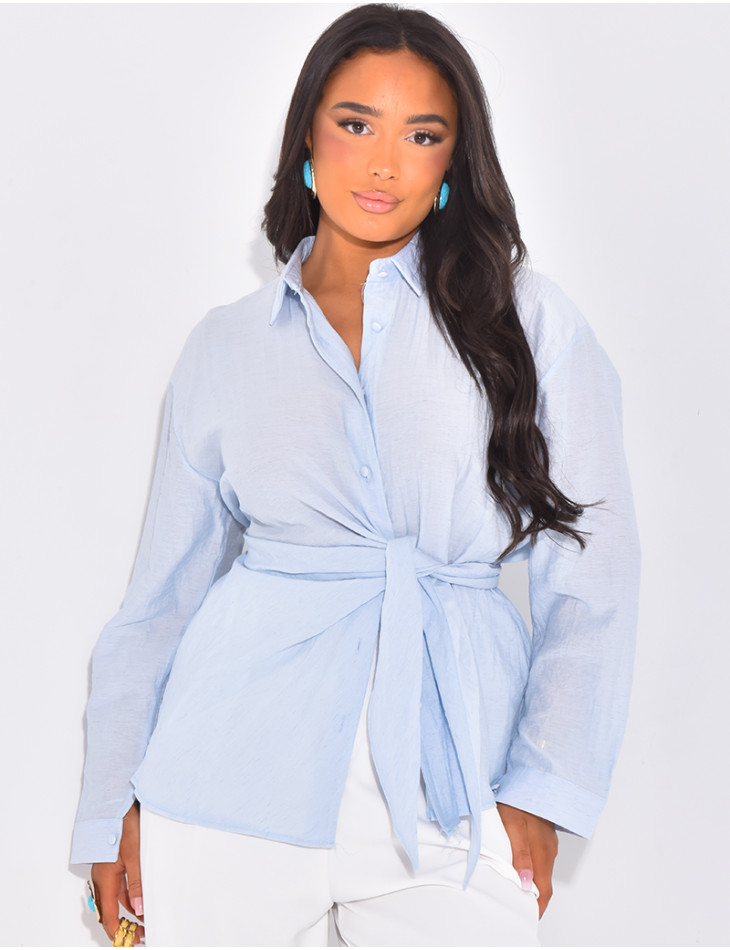Linen effect shirt to tie at the waist