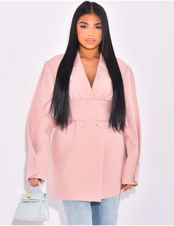 Oversized blazer with wide belt at waist