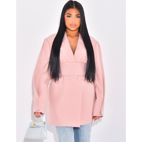 Oversized blazer with wide belt at waist