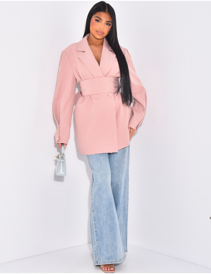 Oversize-Blazer mit breitem Taillengürtel