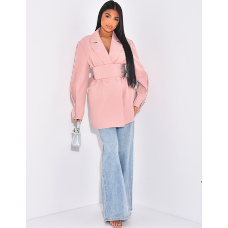 Oversize-Blazer mit breitem Taillengürtel