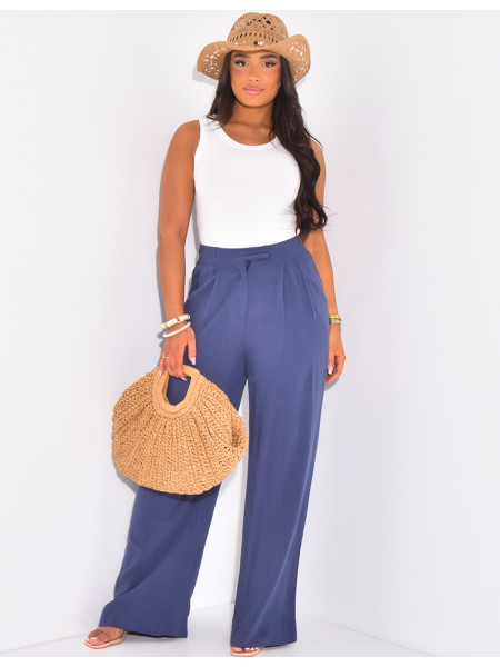 Pantalon coupe droite et taille haute en lin