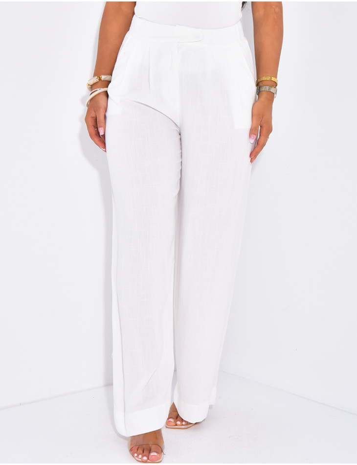 Straight-leg, high-waisted linen trousers