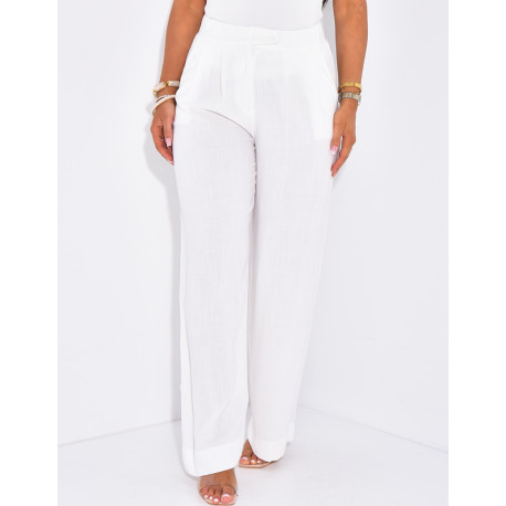 Straight-leg, high-waisted linen trousers