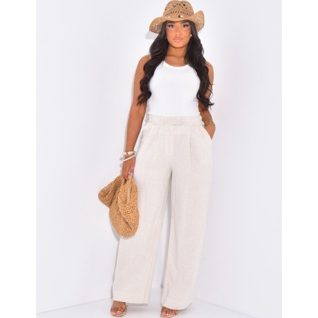 Straight-leg, high-waisted linen trousers