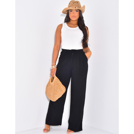 Gerade geschnittene Hose mit hoher Taille aus Leinen