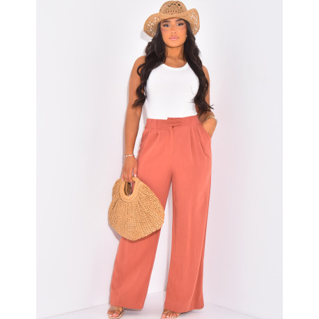 Straight-leg, high-waisted linen trousers
