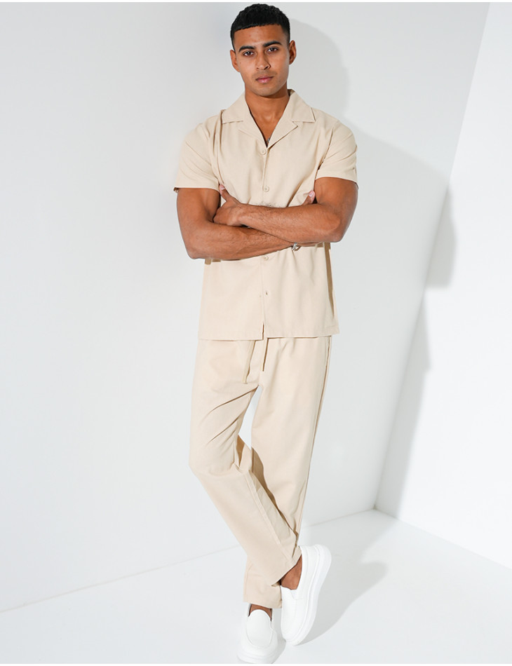 Ensemble pantalon et chemise effet chiné