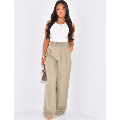 Pantalon de tailleur à pinces coupe large