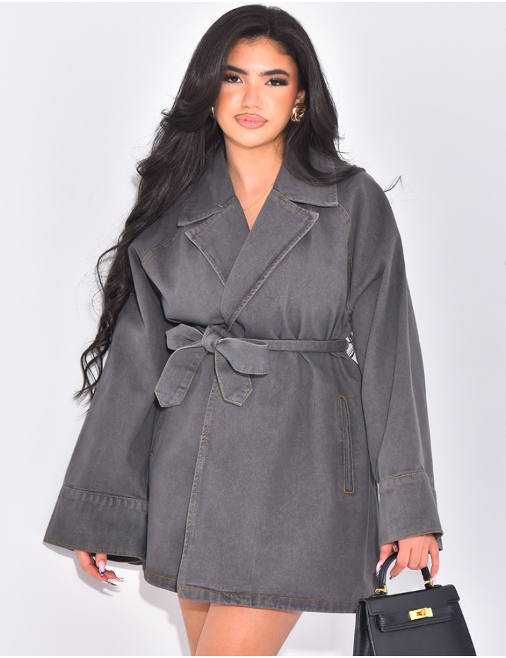 Oversize-Jeansjacke mit Taillengürtel