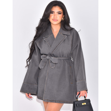 Oversize-Jeansjacke mit Taillengürtel