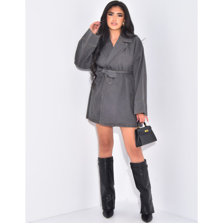 Veste en jeans oversize à ceinture à la taille