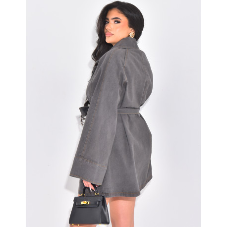 Veste en jeans oversize à ceinture à la taille