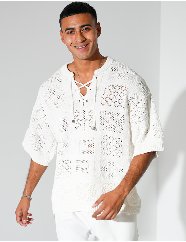 T-shirt ajouré à cordons