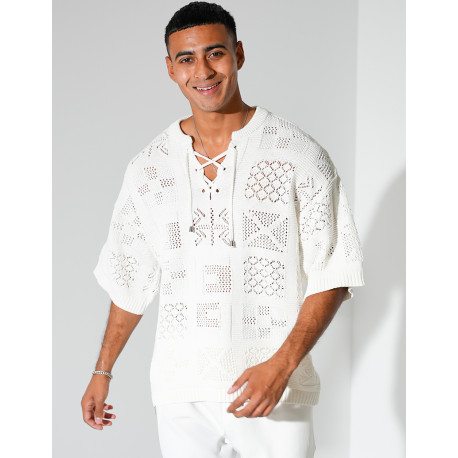 T-shirt ajouré à cordons