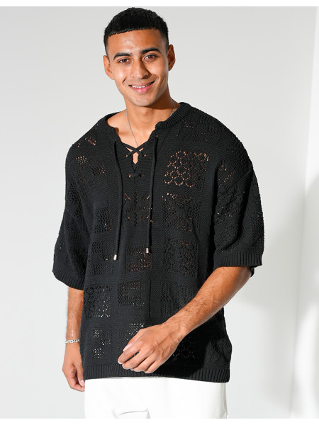 T-shirt ajouré à cordons