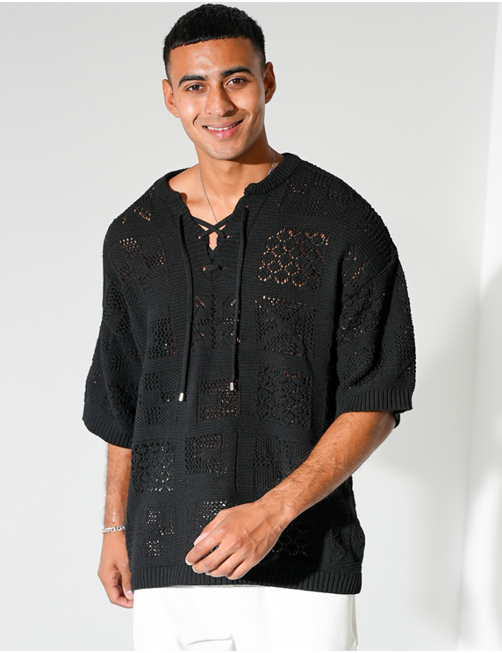 T-shirt ajouré à cordons