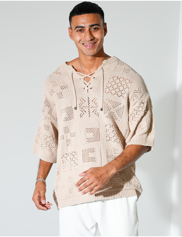 T-shirt ajouré à cordons