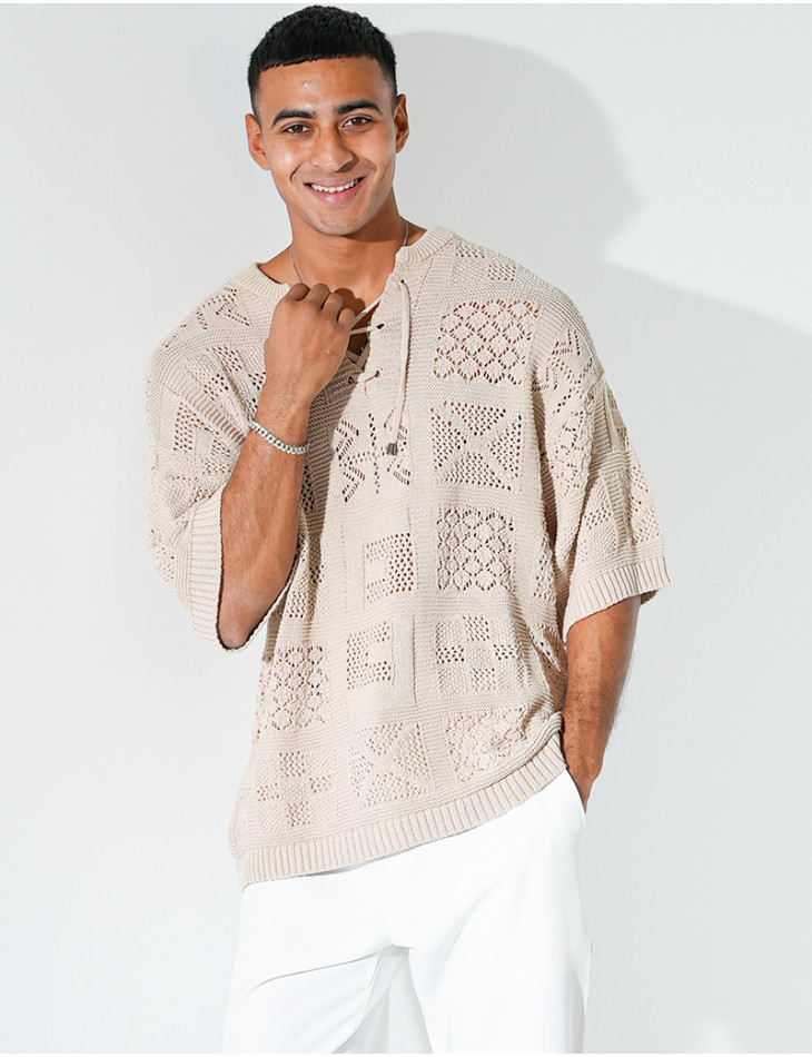 T-shirt ajouré à cordons