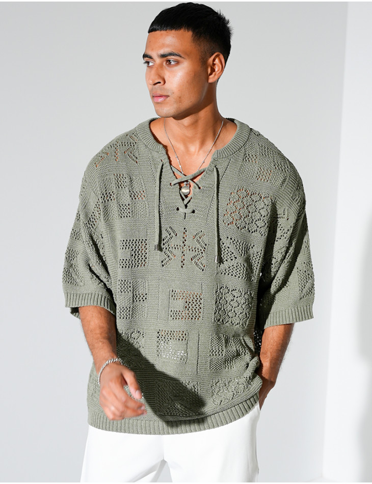 T-shirt ajouré à cordons