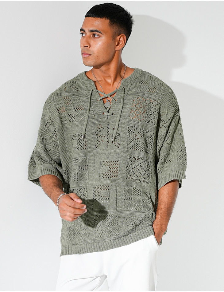 T-shirt ajouré à cordons