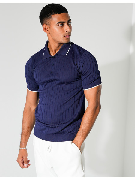 Polo côtelé à bordures contrastantes